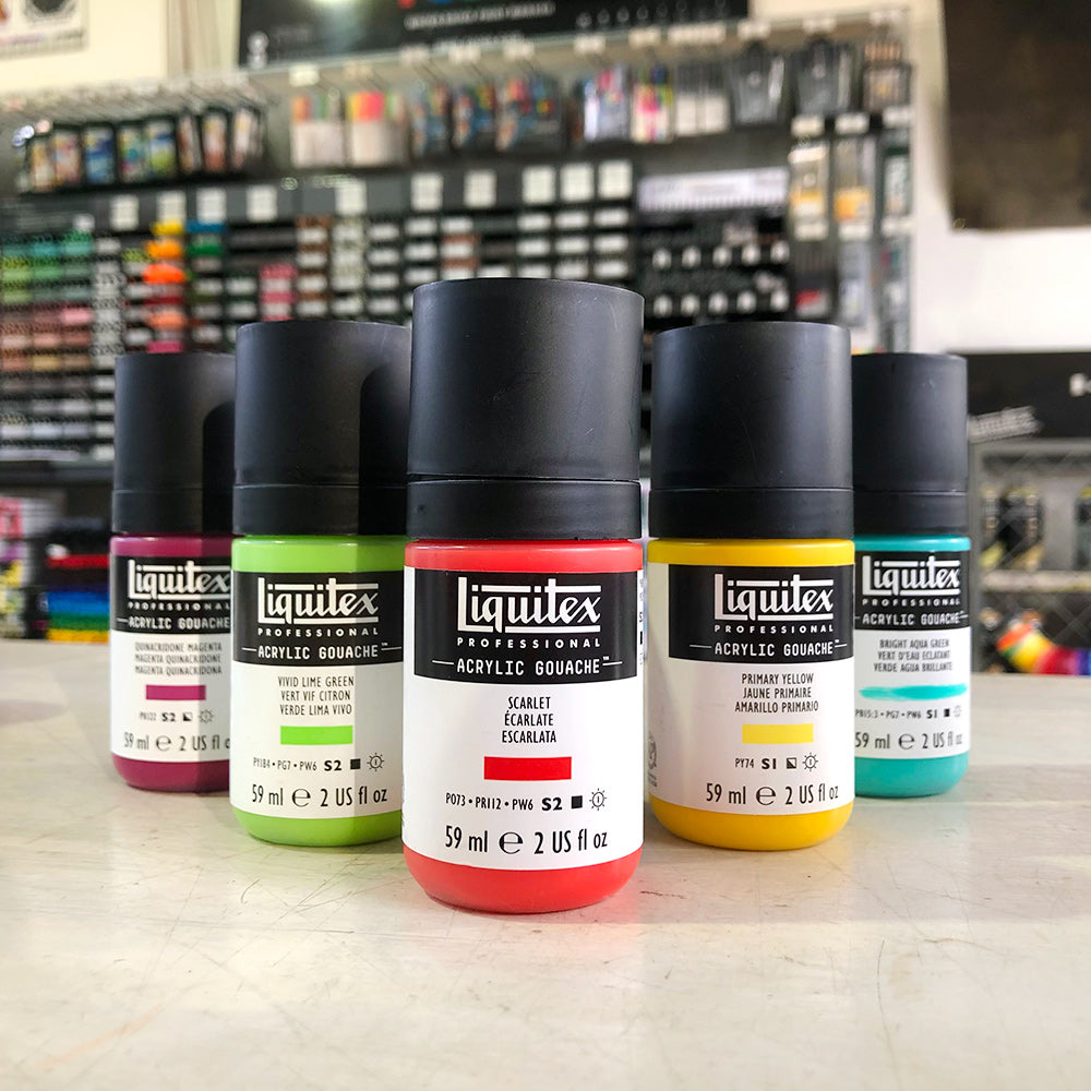 Liquitex Acrylic Gouache at Melbourne Artists Supplies. 59mL Bottles with nozzle tip.