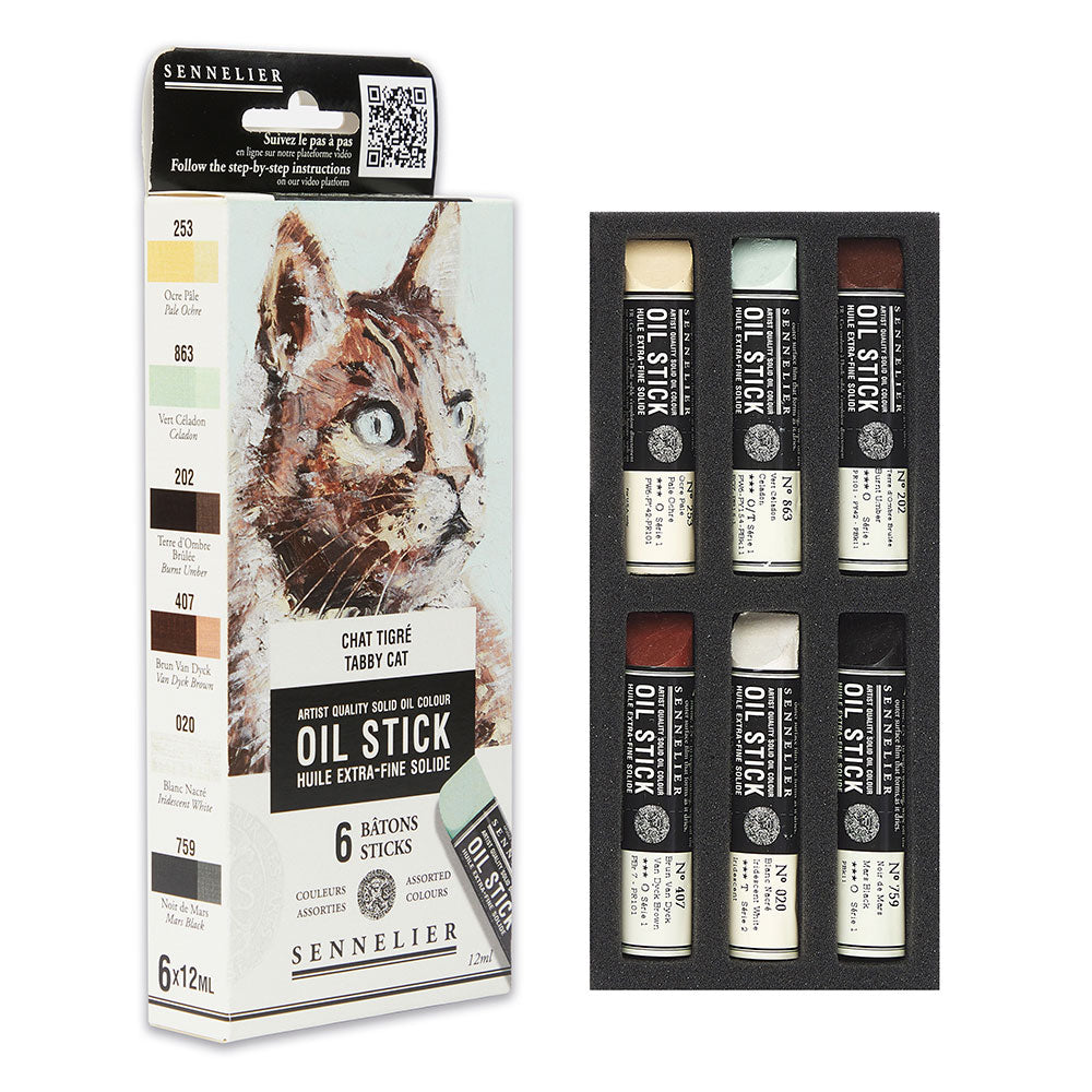 Sennelier Mini Oil Sticks 12mL Set of 6 Tabby Cat