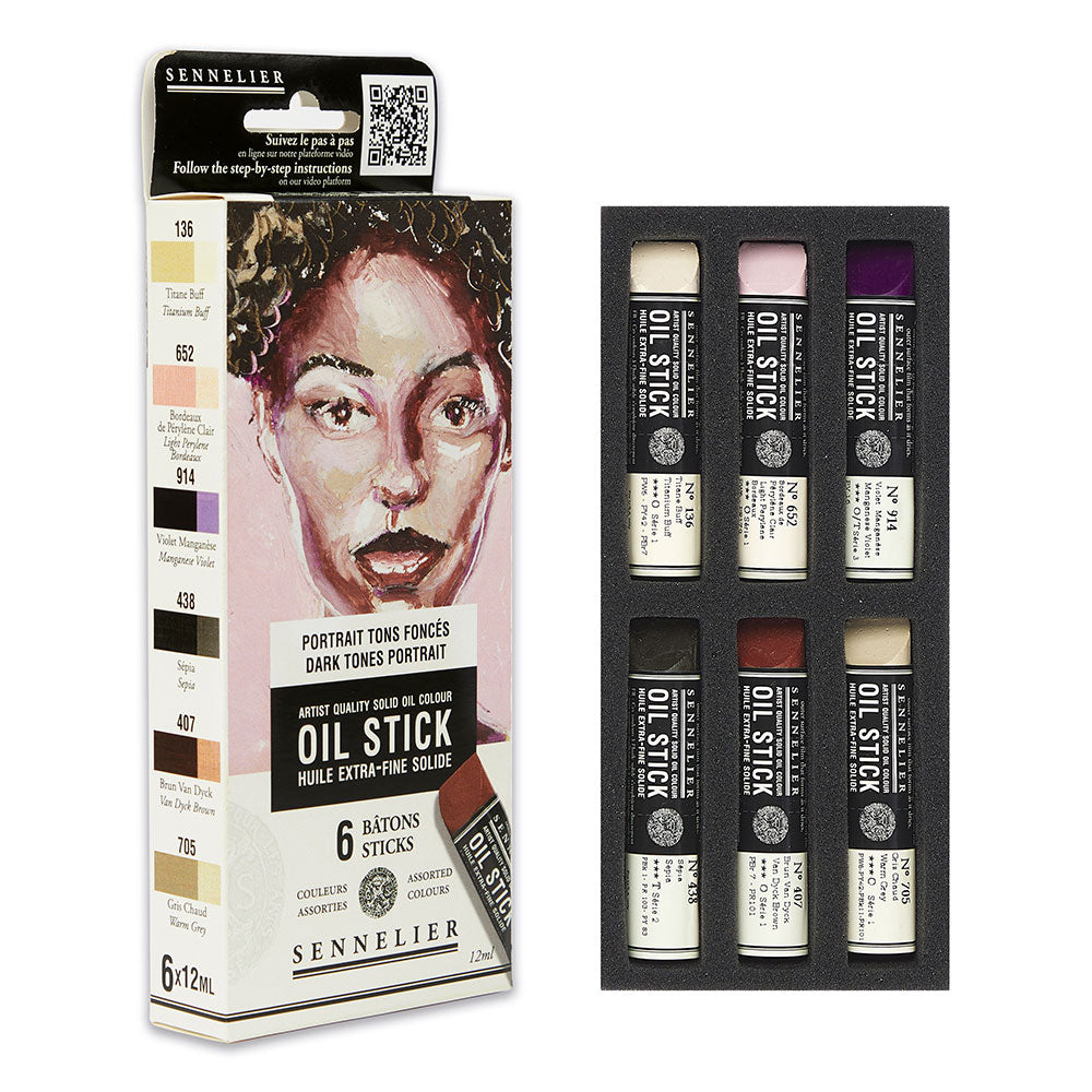 Sennelier Mini Oil Sticks 12mL Set of 6 Dark Tones Portrait