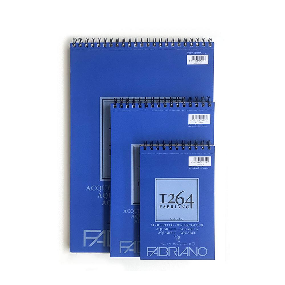 Fabriano 1264 Watercolour Pad 300gsm 25% Cotton white paper with a medium Cold Press texture.