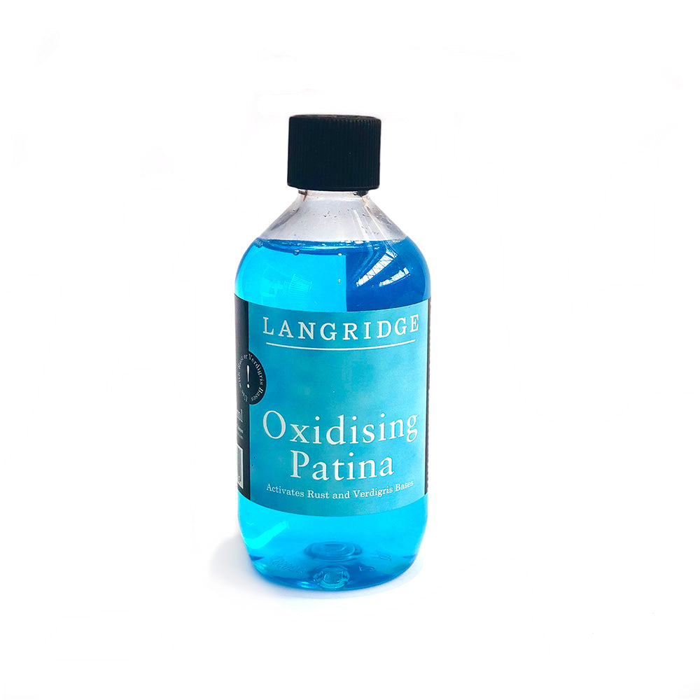 Langridge Oxidising Patina 500mL bottle, blue liquid for applying over the top of Rust Base or Verdigris Base for patina effect