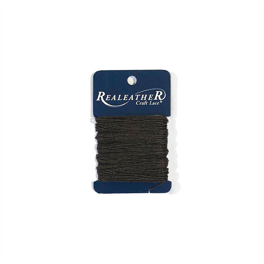 ReaLeather Waxed Thread practical, strong and reliable. A great waxed polyester thread for most hand-stitching, bookbinding, leather work. The wax on the thread makes it easier for the thread to pass through stitching holes. Smooth and consistent, this thread won't stretch or break. Available in 25-yard yard spools. Black, Brown, White, and Tan. Brown shown in photo.