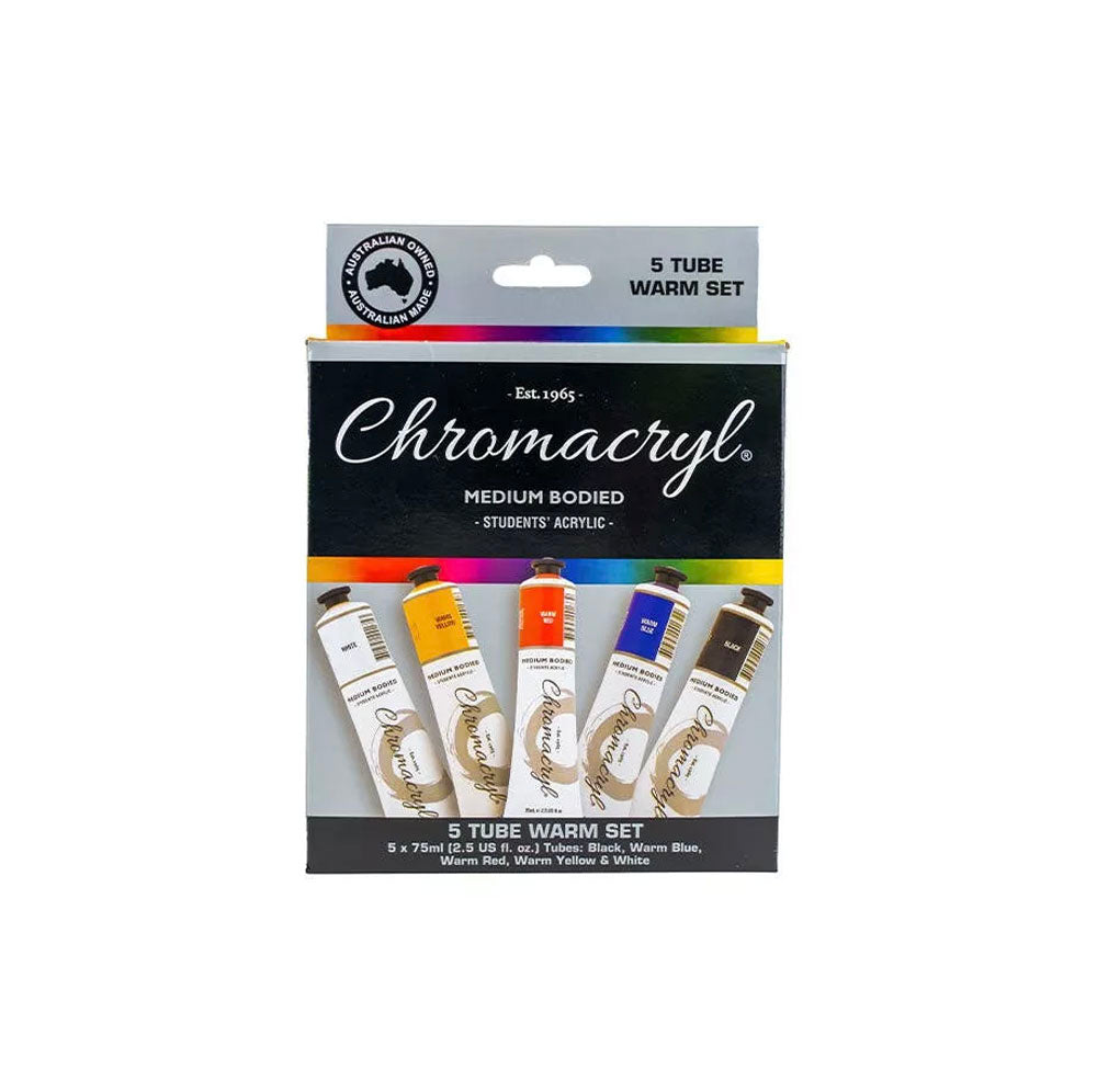 Chromacryl Acrylic Warm Colours Set of 5 x 75mL