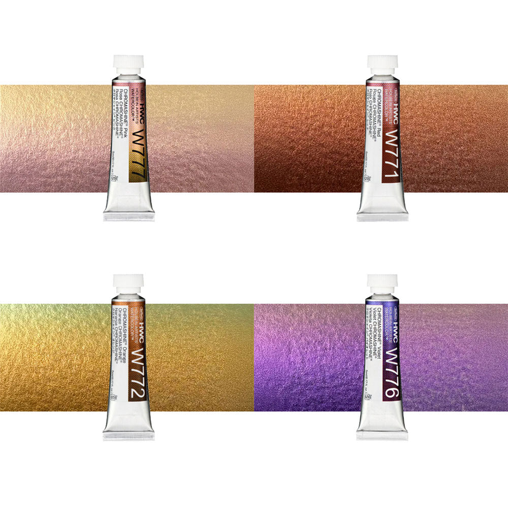 Holbein Artists Watercolour Chromashine Set of 8 - Chromashine Pink, Chromashine Red, Chromashine Orange, Chromashine Violet