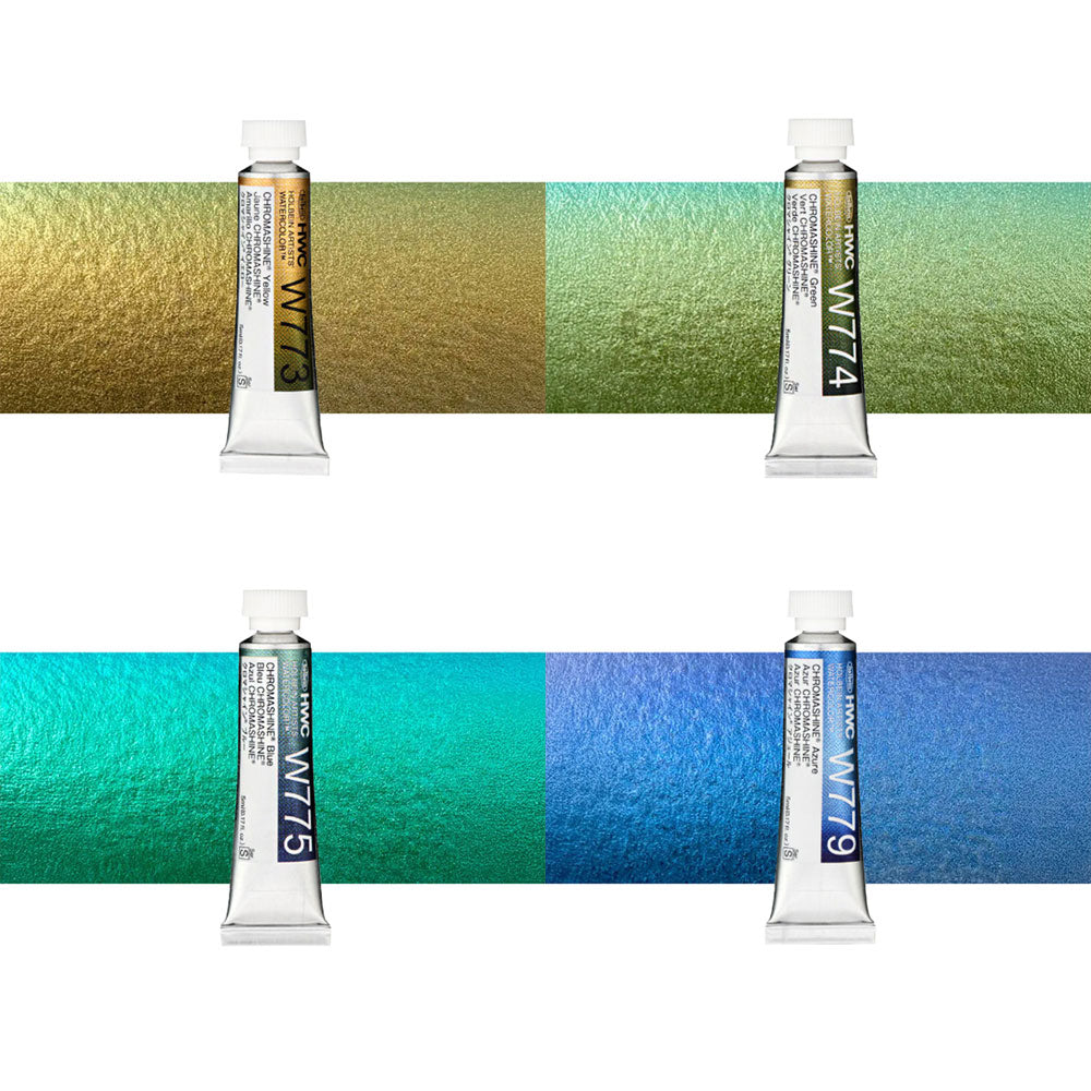 Holbein Artists Watercolour Chromashine Set of 8 - Chromashine Yellow, Chromashine Green, Chromashine Blue, Chromashine Azure