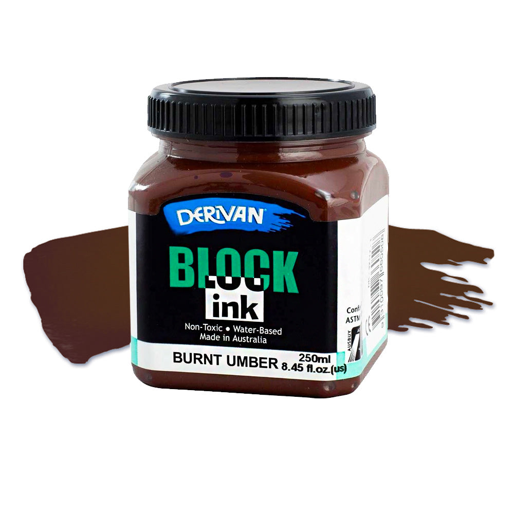 Derivan Block Ink 250mL Brown Burnt Umber Relief Print Lino Rubber