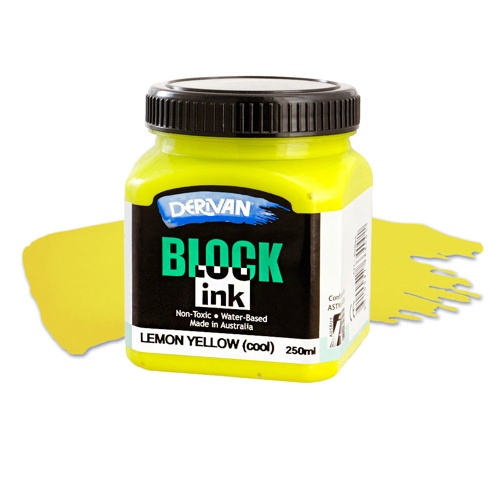 Derivan Block Ink 250mL Lemon Yellow Cool  Relief Print Lino Rubber