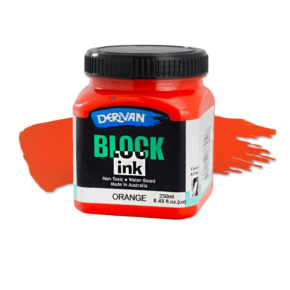 Derivan Block Ink 250mL Orange Relief Print Lino Rubber