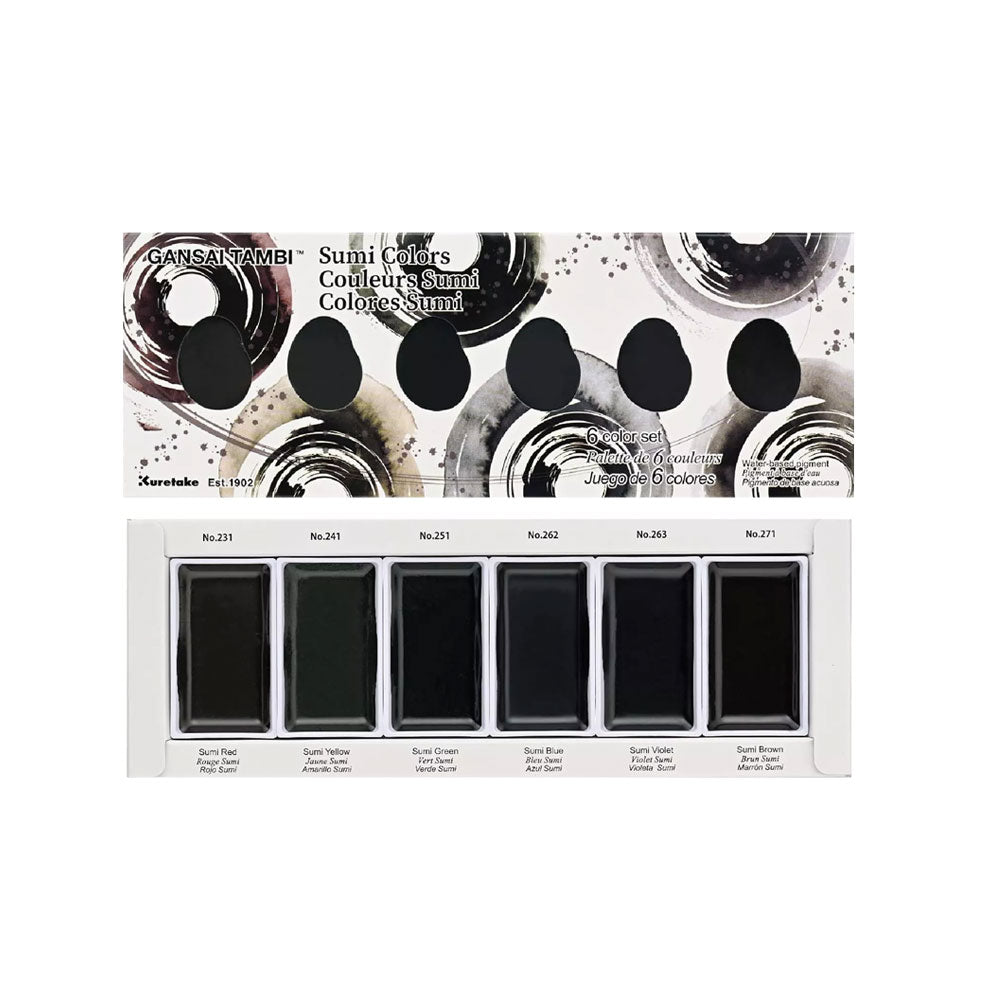 Kuretake Gansai Tambi Sumi Colours Set of 6 - Ink, Watercolour, Japanese