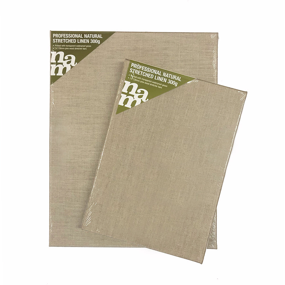 NAM Transparent Primed Linen Canvases are prepared with a transparent gesso ground, leaving the linen colour exposed whilst primed. 38mm deep gallery frame