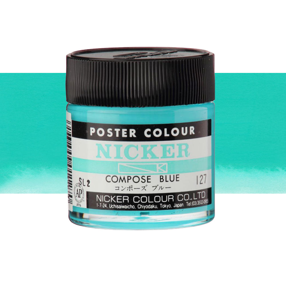Jar of Nicker poster colour paint in Compose Blue on a white background 40mL Art Supplies Melbourne