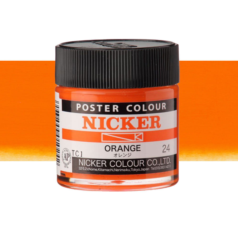 Jar of Nicker poster colour paint in Orange on a white background 40mL