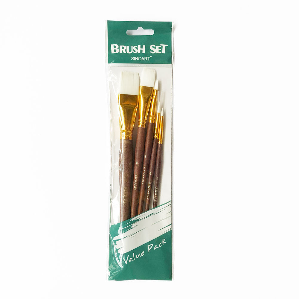 SinoArt White Taklon Short Handle Brush Set of 5