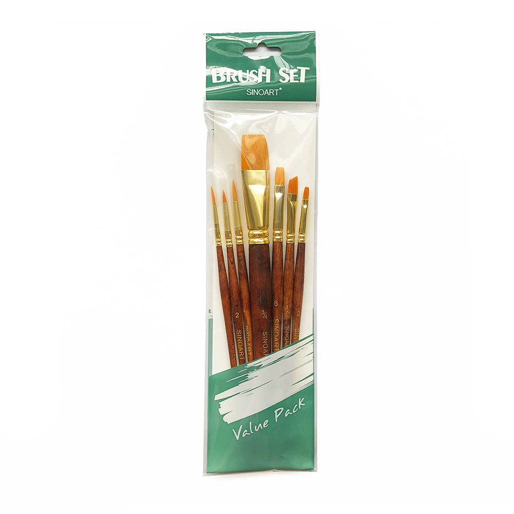 SinoArt Gold Taklon Short Handle Brush Set of 7