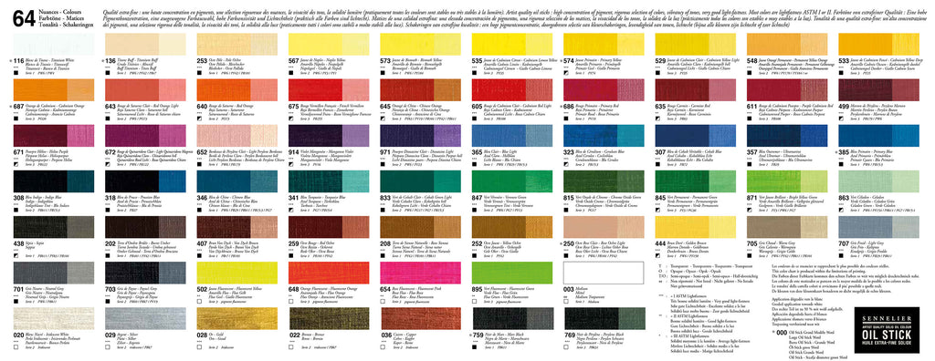 Sennelier Oil Stick New formula Colour Chart full range