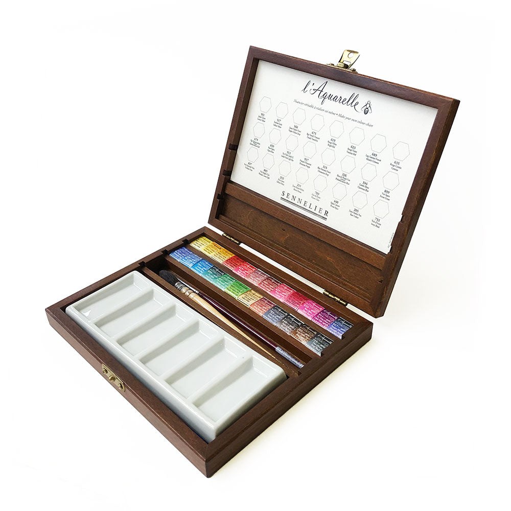 Sennelier Extra Fine Watercolour Luxury 24 Half-Pan Walnut Box Set N131614