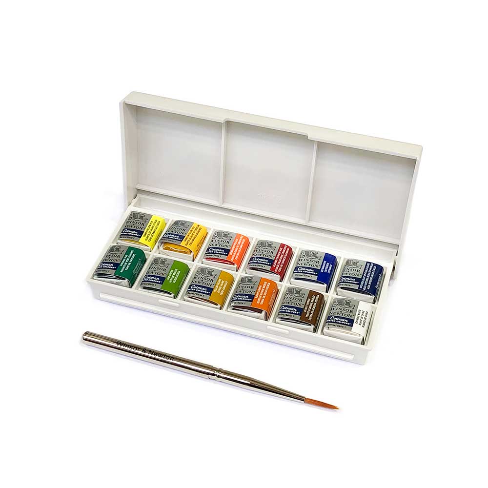 Winsor and Newton Cotman Watercolour Set of twelve colours, open lid, see inside