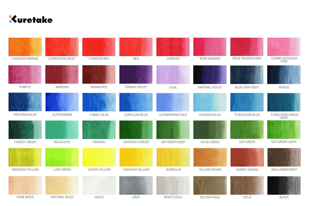 Kuretake Gansai Tambi Full Pan Colour Chart