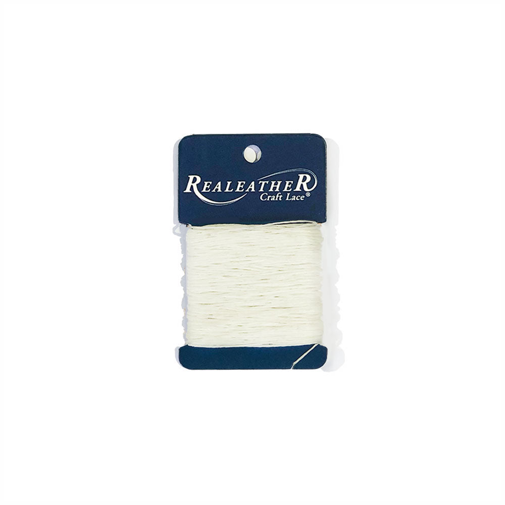 ReaLeather Waxed Thread practical, strong and reliable. A great waxed polyester thread for most hand-stitching, bookbinding, leather work. The wax on the thread makes it easier for the thread to pass through stitching holes. Smooth and consistent, this thread won't stretch or break. Available in 25-yard yard spools. Black, Brown, White, and Tan. White shown in photo.